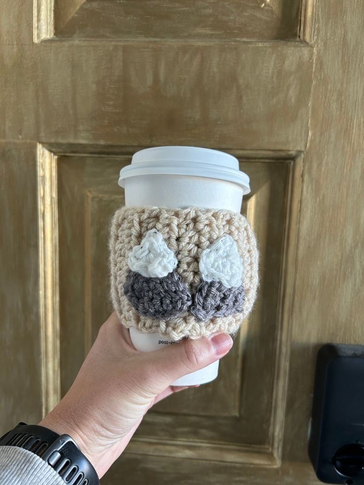 Crochet mountain coffee cozy