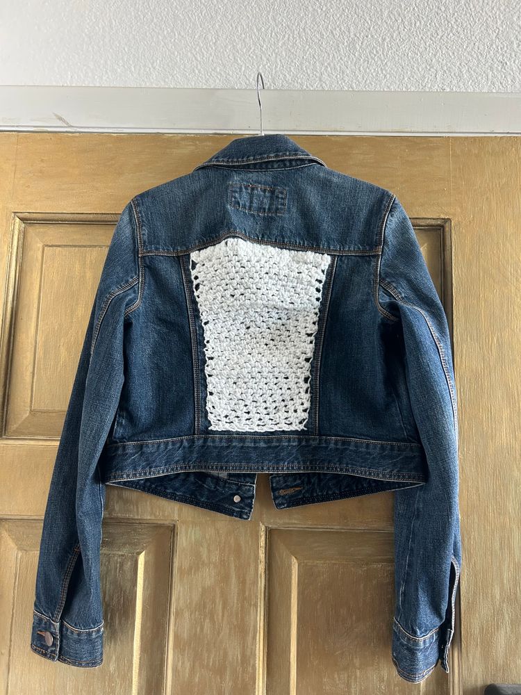 One of a kind crochet and denim jacket 